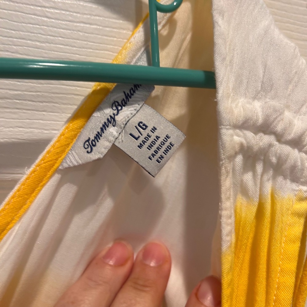 Tommy Bahama Yellow White Stripe Caicos Crinkle‎ Set Sail Stripe Sundress Large - Picture 10 of 11
